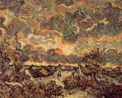 文森特 威廉 梵高 : 傍晚的村舍、柏树和暴风雨的天气